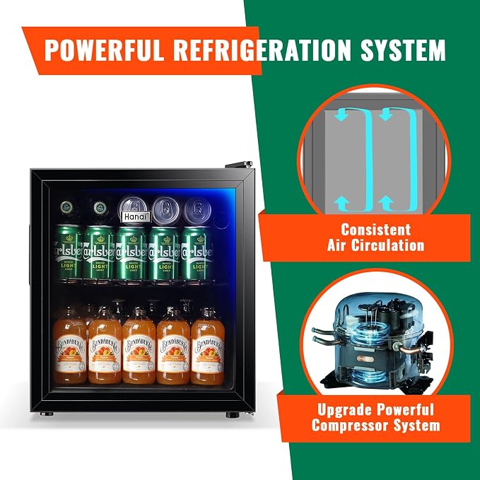 WANAI Mini Fridge Glass Door 58 Cans Beverage Cooler Refrigerator Small Beer - Image 5