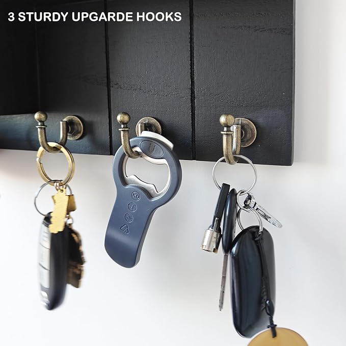 Rustic Wall Key Holder with Shelf & Hooks - Image 5