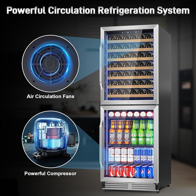 24 Inch Wide Wine and Beverage Refrigerator, 2 IN 1 Dual Zone Wine Cooler - Image 5
