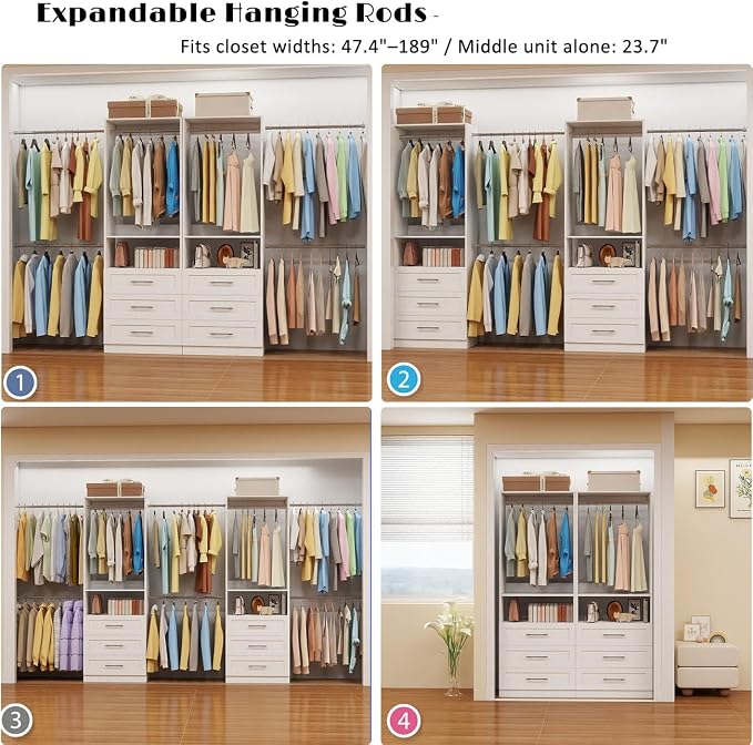 Closet System with Drawers, closet organizer system, 2 Sets 4-15FT | 6 Wooden - Image 5