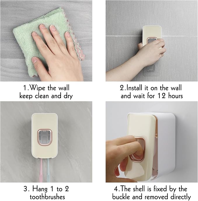 2 Slot Toothbrush Holder and Toothpaste Dispenser Wall Mounted, Automatic - Image 6