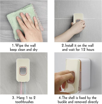 2 Slot Toothbrush Holder and Toothpaste Dispenser Wall Mounted, Automatic - Image 6