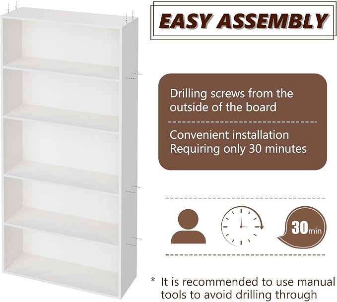 5 Tier Book Shelf, Wooden 5 Cube Storage Organizer, 54 Inch Versatile Cubes - Image 4