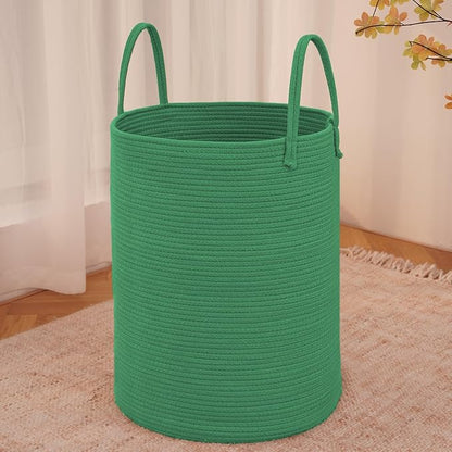 Large Woven Laundry Basket Hamper, 80L Cotton Rope Storage Bin by JMvicyroam