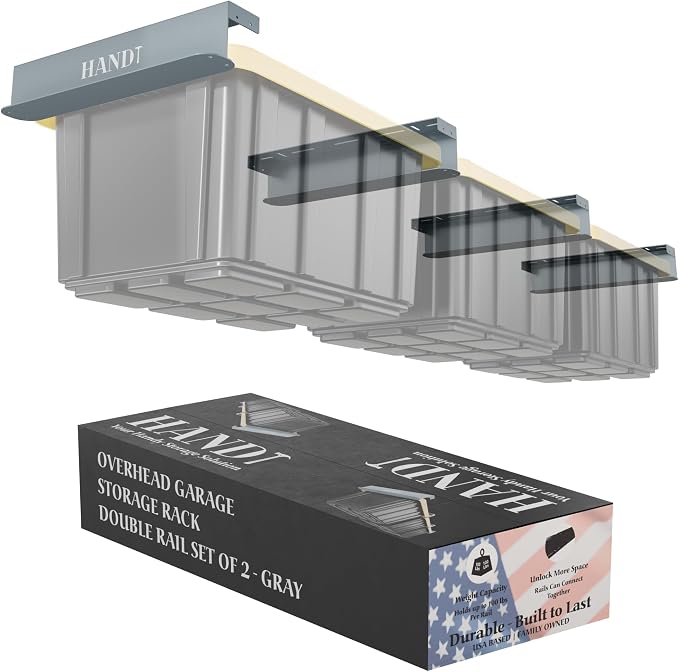HANDT Overhead Garage Storage Rack, Connectable Heavy Duty Metal Ceiling Rails by HANDT
