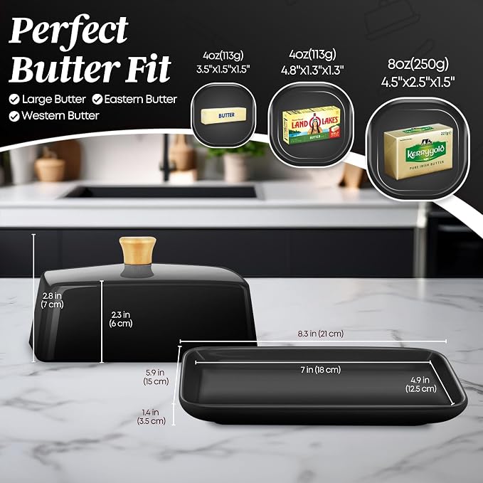 Flexzion Ceramic Black European Butter Dish - Image 8