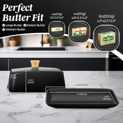 Flexzion Ceramic Black European Butter Dish - Image 8