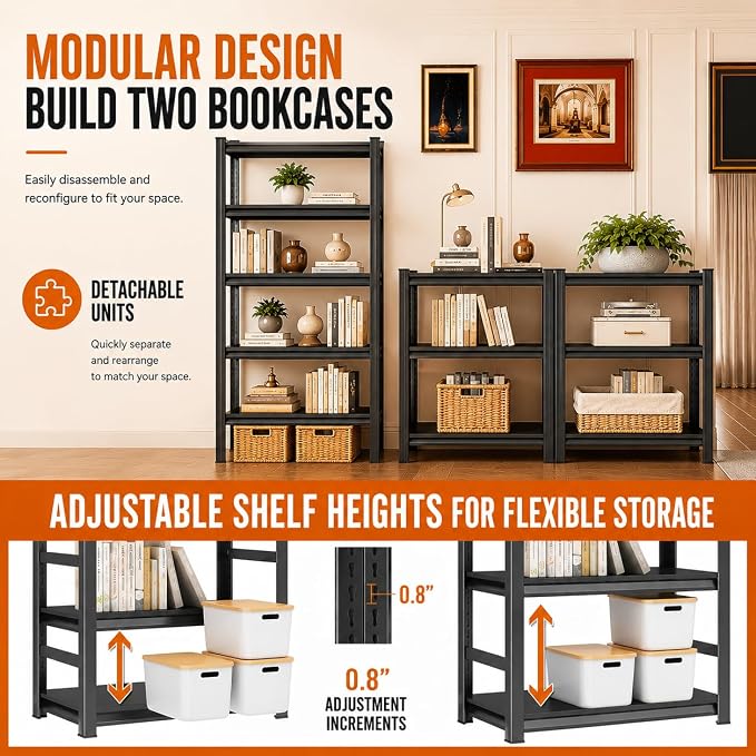 Bolt-Free 4 Tier Metal Bookshelf, 45.5"W Adjustable Tall Bookcase, 1800LBS - Image 8