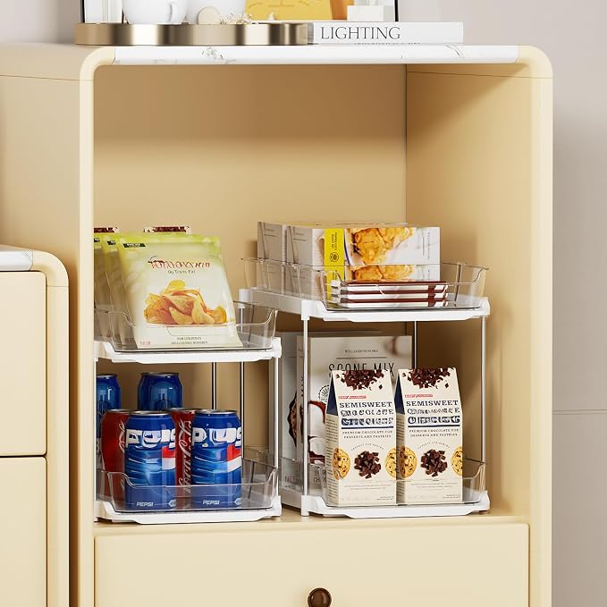 Delamu 4 Pack 2-Tier Bathroom Under Sink Organizers and Storage, Pull Out Clear - Image 3