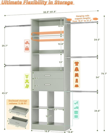Besiost Small Closet System, 3.2-6.8FT Small Closet Organizer - Image 3