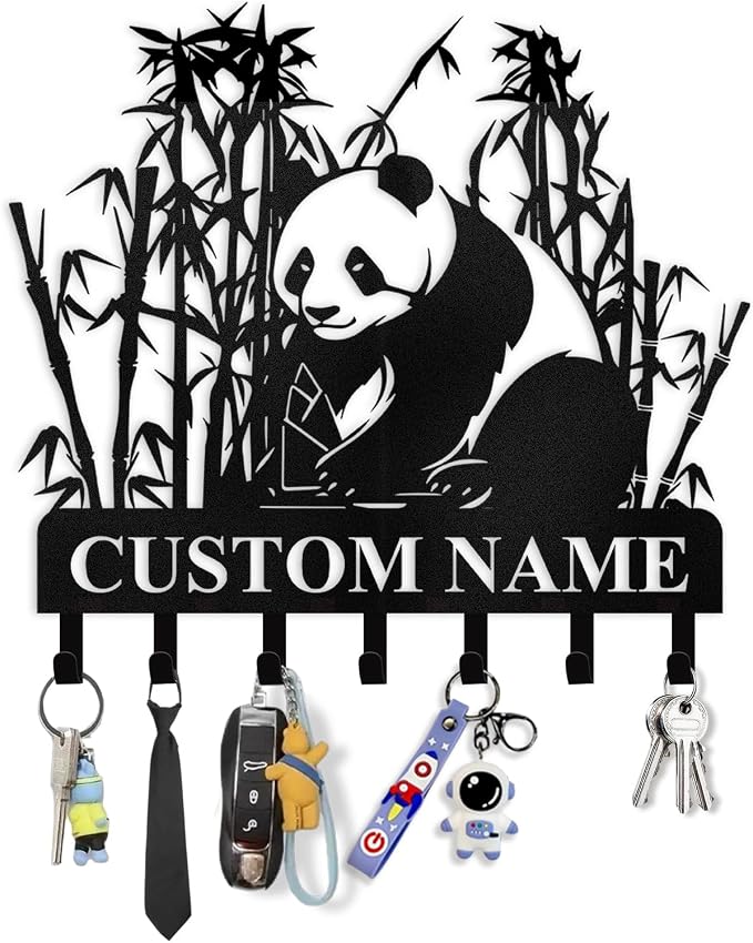 Bamboo Panda Animal Wall Key Holder | Metal Key Organizer by Dyoart