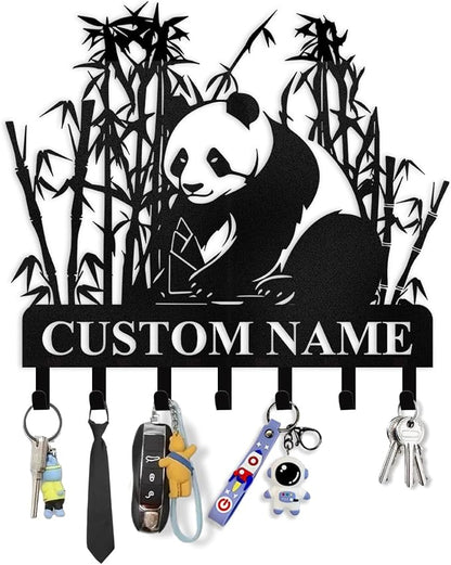 Bamboo Panda Animal Wall Key Holder | Metal Key Organizer by Dyoart