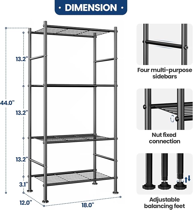 Abiglifty Storage Shelves, 4-Tier Wire Shelving, Metal Shelving - Image 2