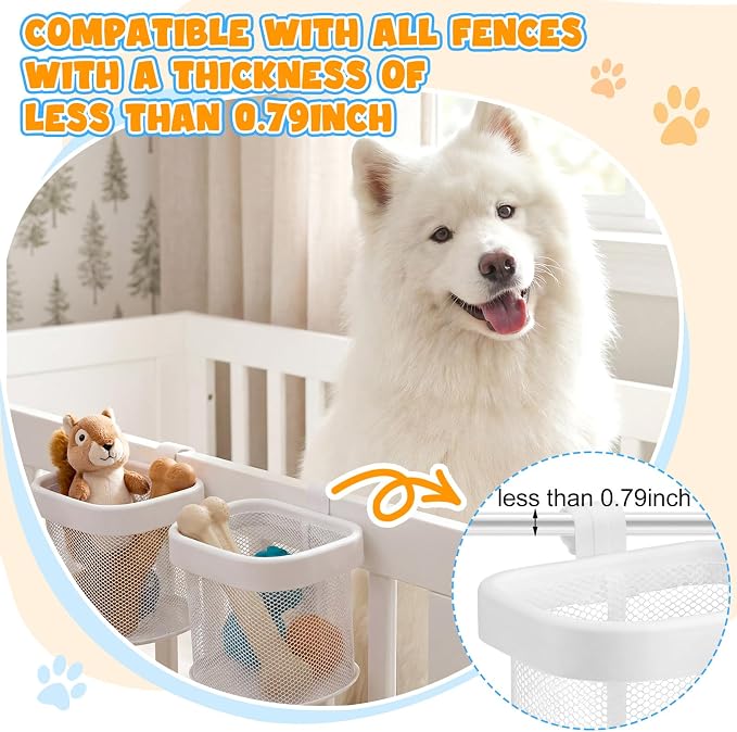 Sliner 4 Pack Dog Crate Hanging Storage Baskets Pet Fence Organizer - Image 4
