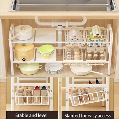 Under Sink Organizer，2 Tier Expandable Heavy Duty Metal Shelf，with 5 Removable - Image 5