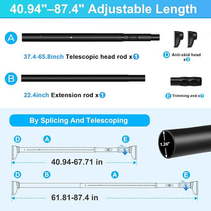 Black Closet Rods For Hanging Clothes, 41-67 In heavy duty tension rod | - Image 3