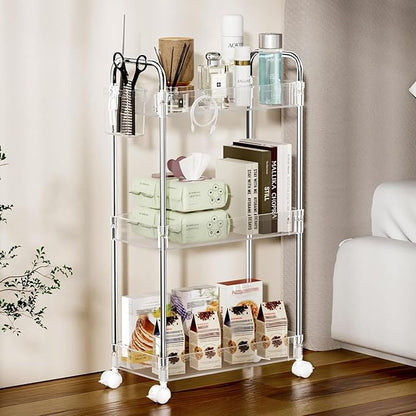 SPACEKEEPER 3 Tier Acrylic Storage Rolling Cart Clear Bathroom Cart Organizer - Image 7