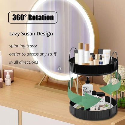 Rotating Makeup Organizer Countertop 2 Tier Lazy Susan Trays Spinning Skincare - Image 2