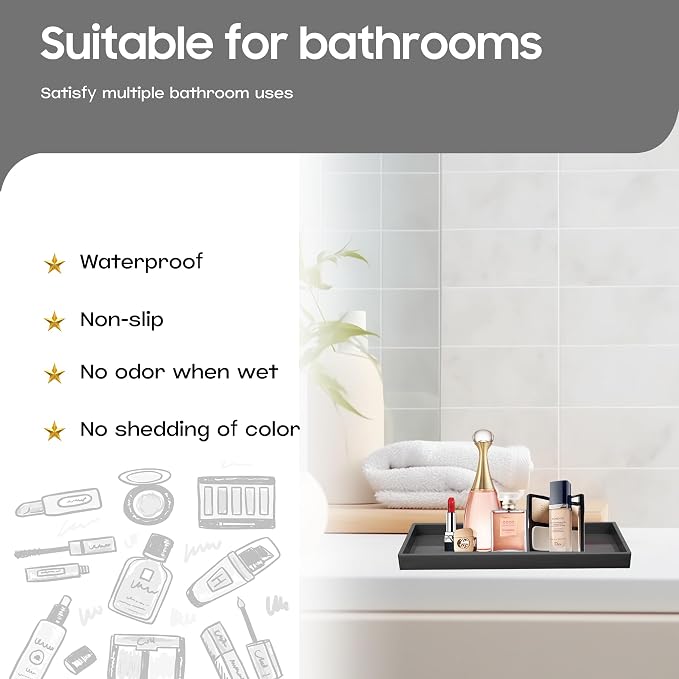 Vanity and Bathroom Tray, 9.8" ABS Countertop Organizer, Waterproof Vanity Tray - Image 2