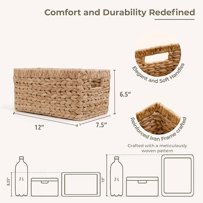 KOKODO Pack of 2 Medium Rectangular Water Hyacinth Wicker Storage Baskets - Image 4