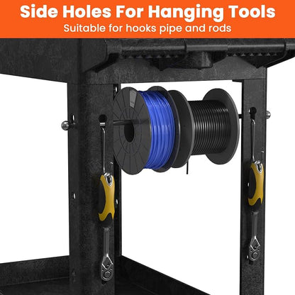 2 Tier Plastic Rolling Utility Cart on Wheels, Heavy Duty Tool Cart - Image 2