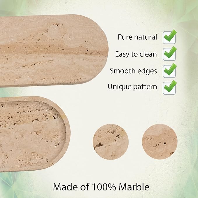 Beige Travertine Vanity Tray | Natural Stone Bathroom Organizer | Perfume & - Image 3