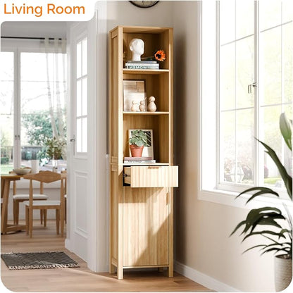 VINGLI Narrow Fluted Bathroom Floor Skinny Storage Cabinet - Image 6
