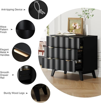 3 Drawer Dresser, Fluted Chest of Drawers - Image 6