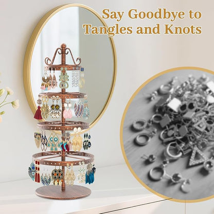 MODOWEY Rotating Earring Holder Organizer Stand, 4 Tier Adjustable Metal - Image 6