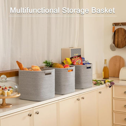 OIAHOMY Storage Cubes 11 Inch Bins-3-Pack, Cotton Rope Woven Baskets - Image 6