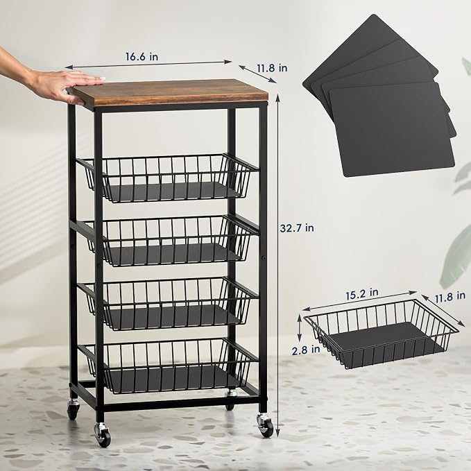 Fruit Vegetable Cart, 4-Tier Snack & Kitchen Cart on Wheels - Image 6
