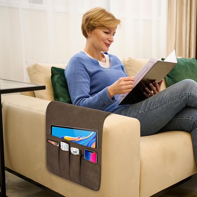 Couch Organizer Remote Control Holder Armchair Caddy, Anti Slip Corduroy Tv - Image 2