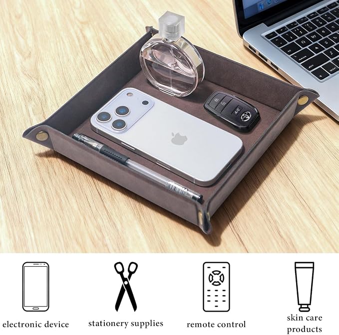 Valet Tray Desktop Storage Organizer – Premium PU Leather Catchall Bedside - Image 5