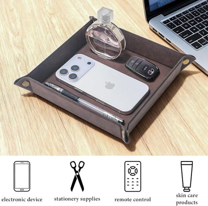 Valet Tray Desktop Storage Organizer – Premium PU Leather Catchall Bedside - Image 5