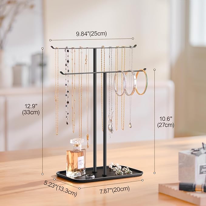 pickpiff Necklace Holder Jewelry Organizer Stand – 2‑Tier T‑Bar Jewelry Display - Image 5