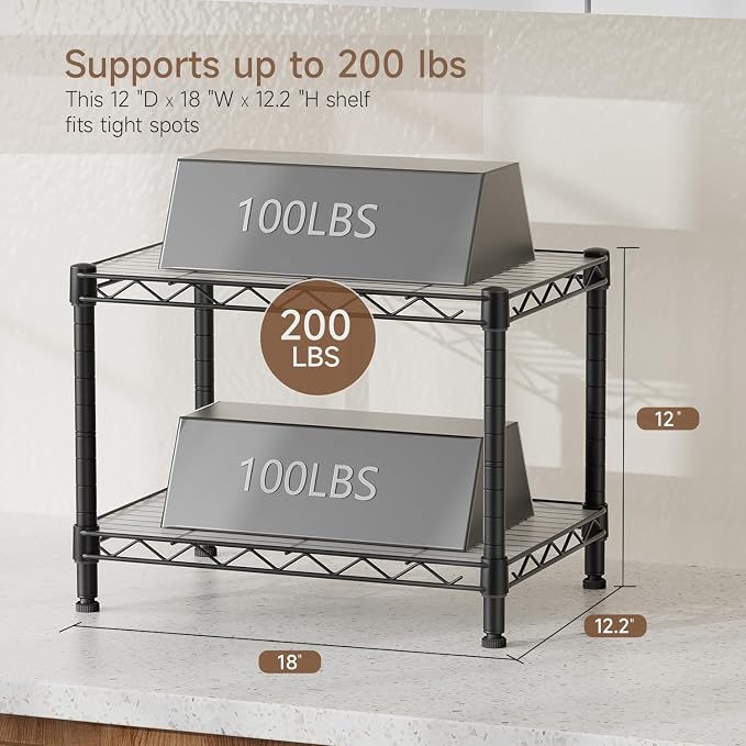 Golpart Small 2 Tier Shelves Storage Wire Shelving Unit Metal Shelf Gasket | 2 - Image 3