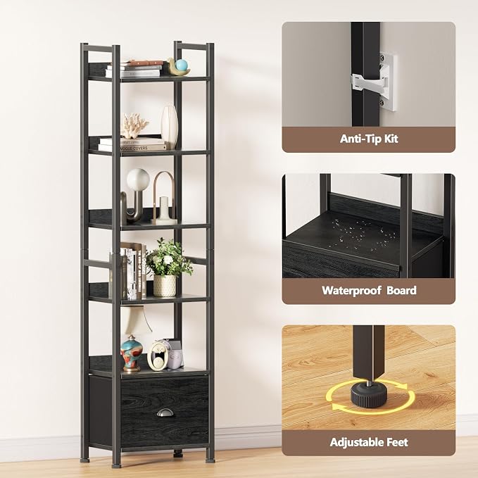 Furologee 6 Tier Bookshelf, Tall Shelf - Image 5