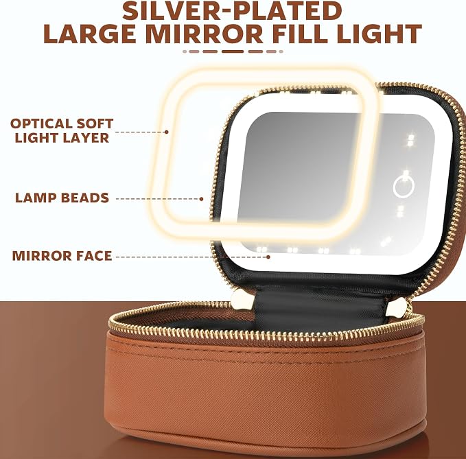 Small Makeup Bag with Led Mirror, Mini Travel Make up Bag 3 Light Modes - Image 4