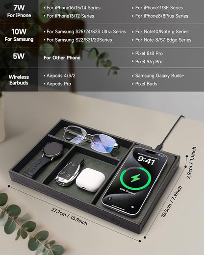 Valet Tray, Built in Wireless Charging Pad, Nightstand Organizer, Two-Toned - Image 2