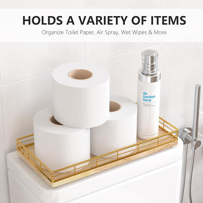 Toilet Paper Basket Organizer – Oak Wood Toilet Tank Tray - Image 2