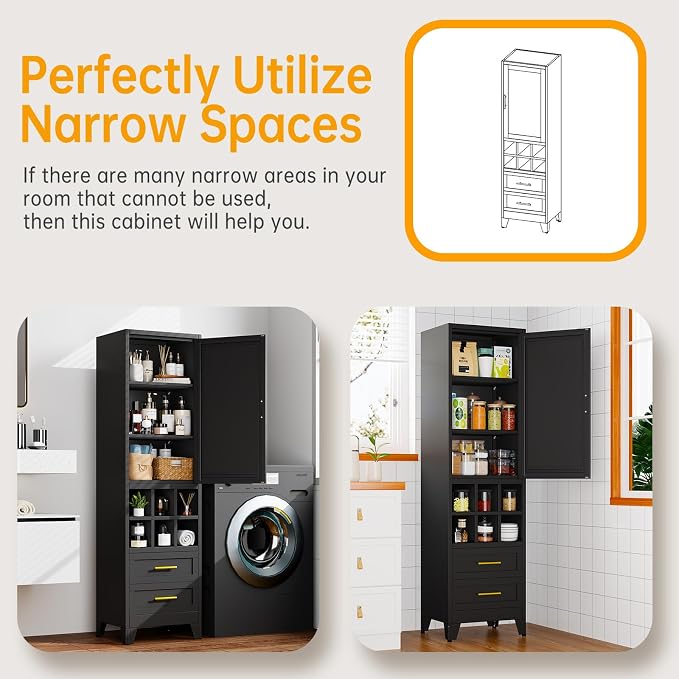 Ckzbx Tall Narrow Storage Cabinet, 66.93" H Tall Bathroom Cabinet Metal Pantry - Image 4