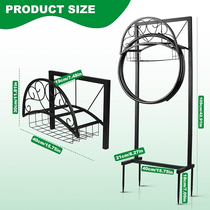 Garden Hose Holder Stand with Storage Basket, Heavy Duty Freestanding Hose - Image 5