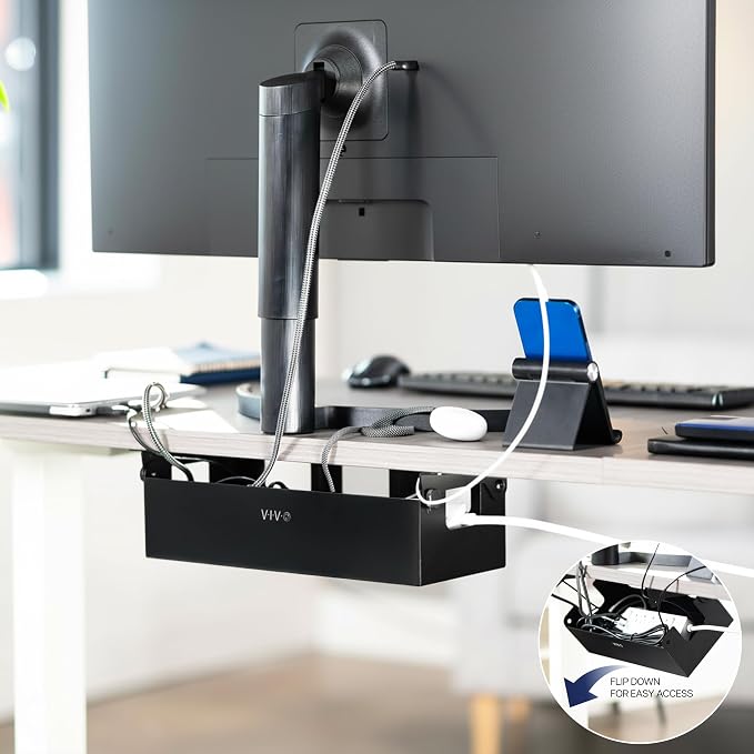 VIVO Flip-Open 16 inch Under Desk Cable Management Holder, Under Standing Desk - Image 2