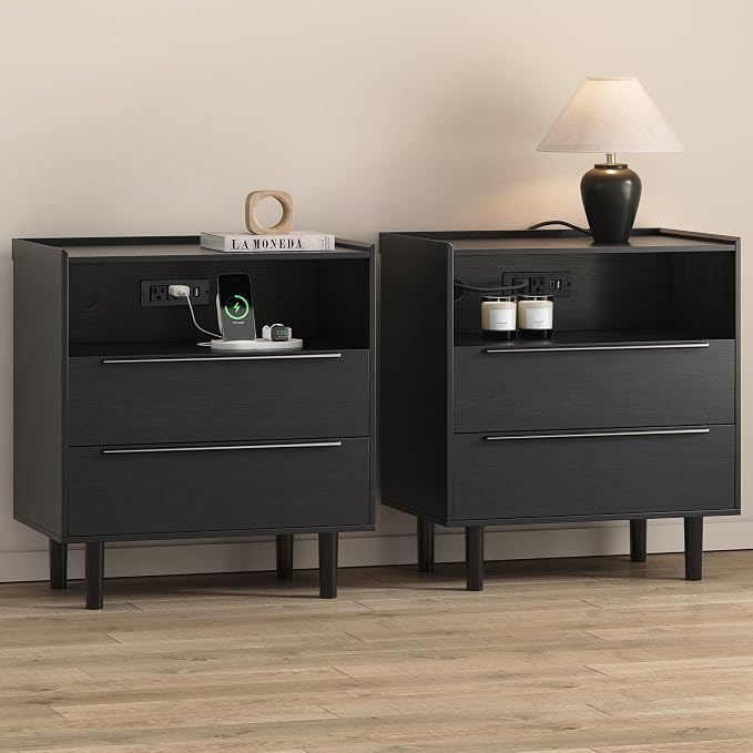 Set of 2 Modern Black Nightstands by RIHHA