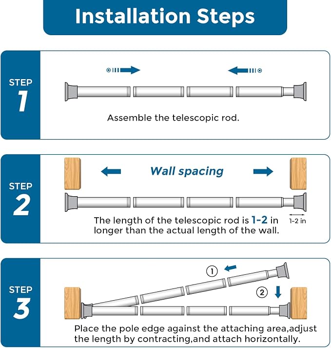 AIZESI White Adjustable Tension Curtain Rod, 31-63 Inch Spring No Drill - Image 7