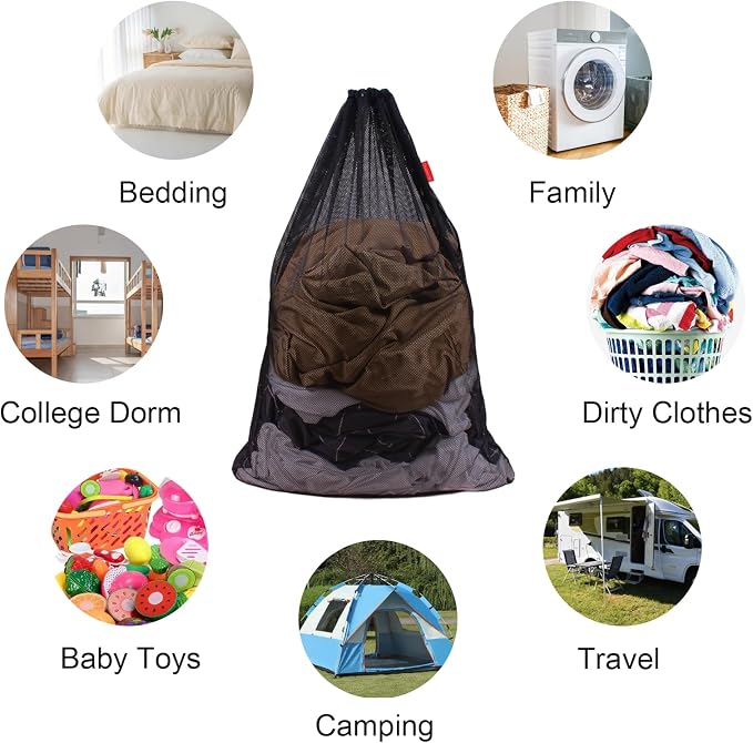2 Pack Mesh Laundry Bags, 24 x 36 Inches Heavy Duty Drawstring Bag, Travel and - Image 3
