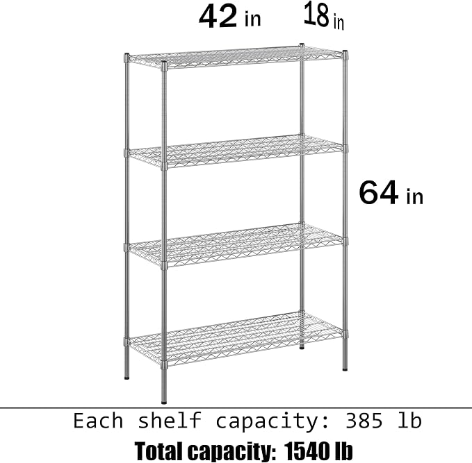 18" Deep x 42" Wide x 64" Height Wire Shelving Kit | 4-Tier | NSF Commercial - Image 3