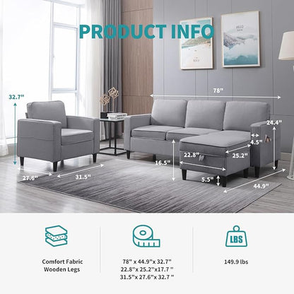 BALUS 78" Living Room Couches Set, 3 Seater Sofa - Image 2