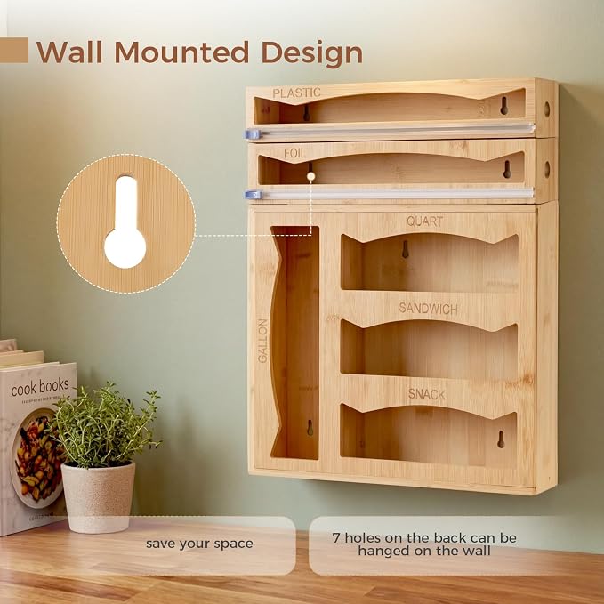6 in 1 Storage Bag Organizer Kitchen Drawer, Bamboo Foil and Plastic Wrap - Image 8