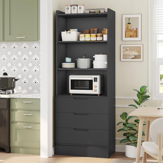 DICTAC Bookcase with 3 Drawers and Shelves 73.23'' Tall Bookshelf with Storage - Image 5